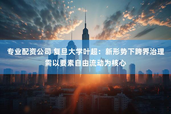 专业配资公司 复旦大学叶超：新形势下跨界治理需以要素自由流动为核心